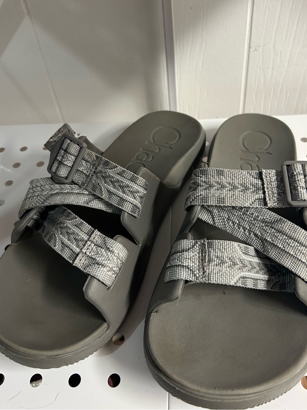 Chaco Gray Patterned Strap Slide Sandals